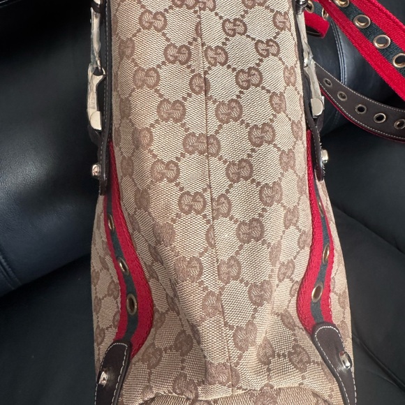 Gucci Beige and Red Tote Bag VINTAGE GUCCI CANVAS PELHAM LARGE SHOULDER BAG - Picture 4 of 17